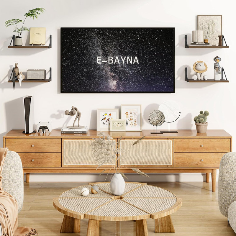 Floating Shelves Set Of 4 - Heavy Duty Wall Mounted Shelves With Metal Brackets, Extra Deep And Wide For Living Room, Bedroom, Bathroom, Kitchen - Sturdy Wood Wall Shelves For Decoration And Storage