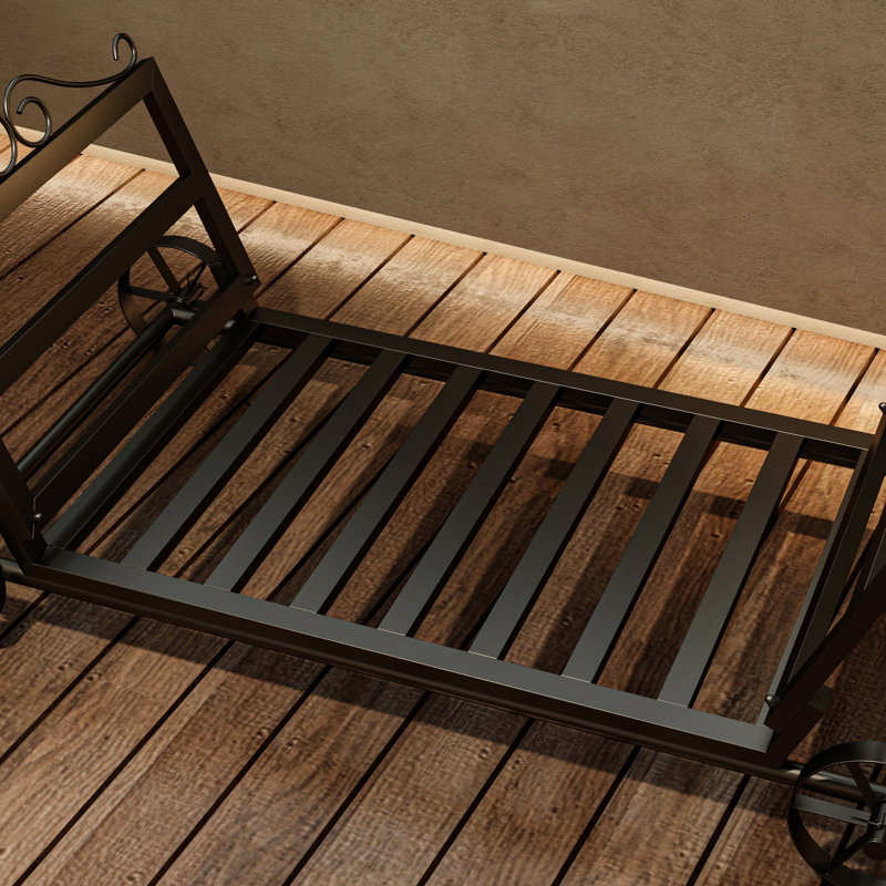 Support à bûches en bois de fer noir avec roues décoratives pour le rangement intérieur et extérieur du foyer