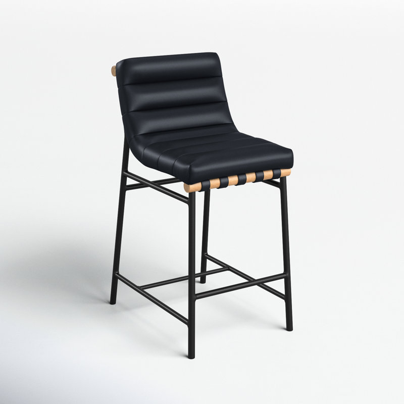 Vincentas Upholstered Counter Stool, Black Faux Leather, Counter Stool (26.4" Seat Height)