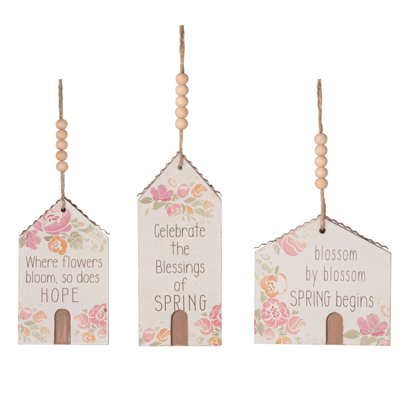 MDF Beaded Spring House Hanger Set of 3 Spring Home Decorations
