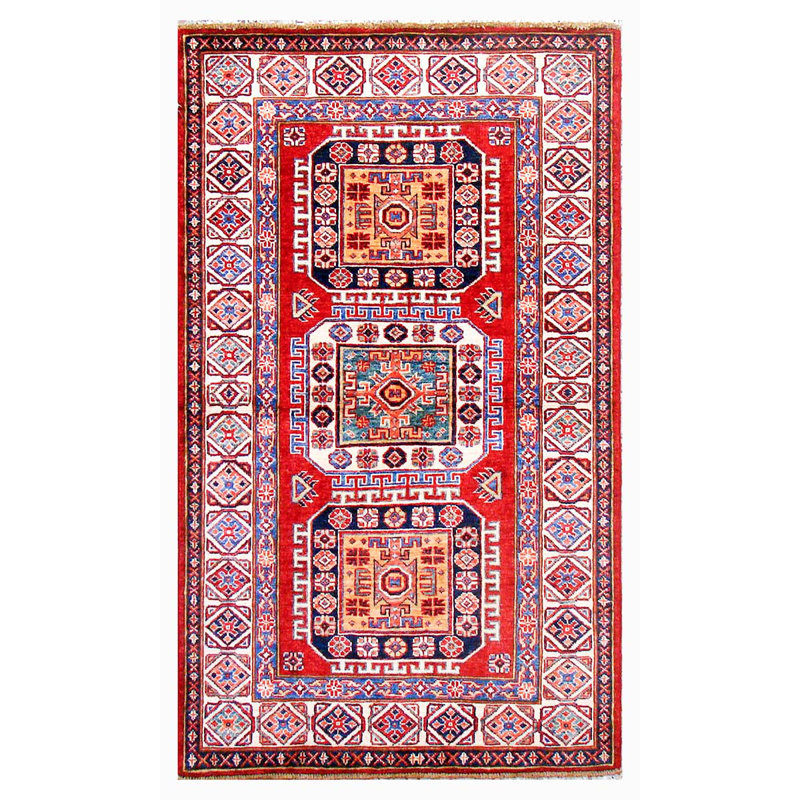 Tapis unique ivoire / rouge noué à la main de haute qualité