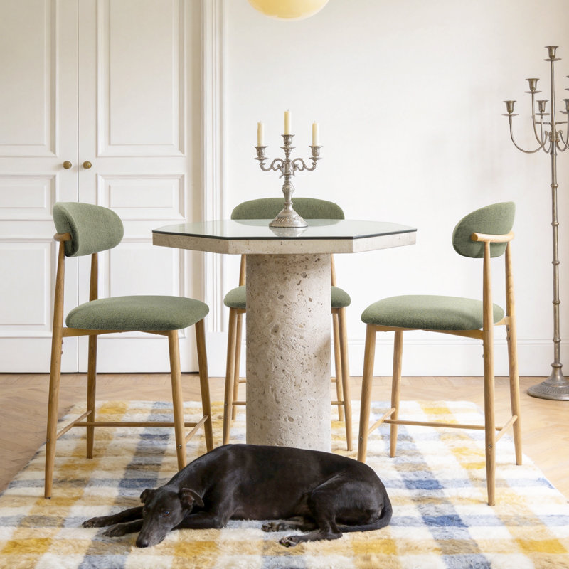 Tabouret de bar rembourré à hauteur de comptoir avec cadre en métal imitation bois et repose-pieds (ensemble de 3), Bois, 3
