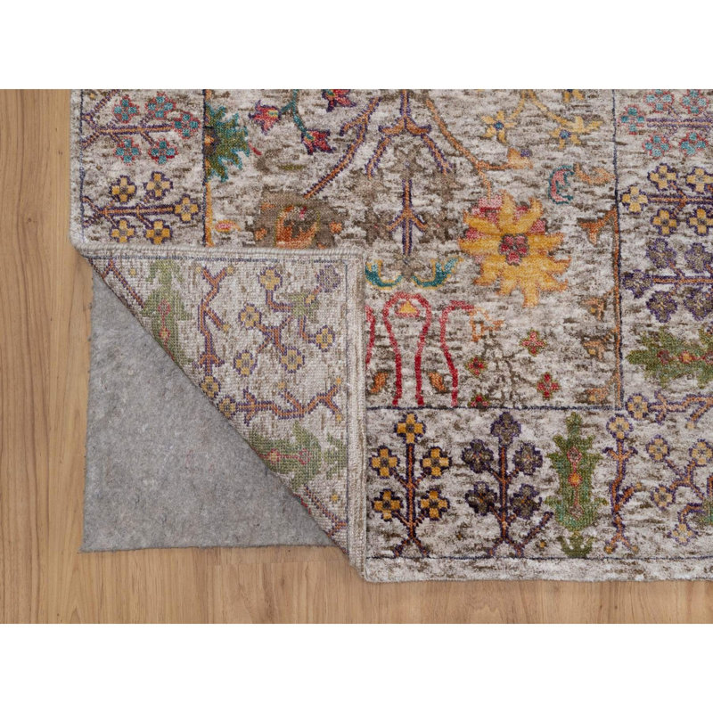 Tapis de couloir oriental blanc perle 2 pi 9 po x 11 pi 10 po en soie avec laine texturée noué à la main