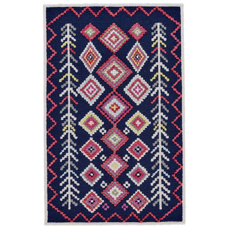 Awareh Wool Southwestern Area Rug in Navy, Rectangle 8' x 10'
