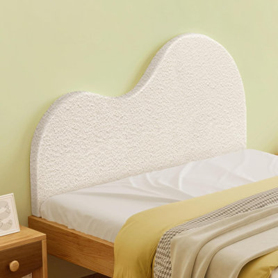 WOWMAX Faux Fleece Queen Headboard,Creative Curved Upholstered Headboard, Foam Filled Fabric Head Board For Kids, Teens And Adults, White
