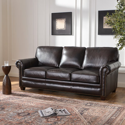 87.8'' Wide Genuine Leather Upholstered 3-seater Sofa