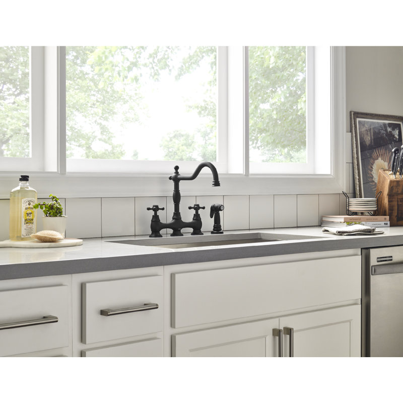 Opulence Bridge Faucet with Side Spray, Satin Black