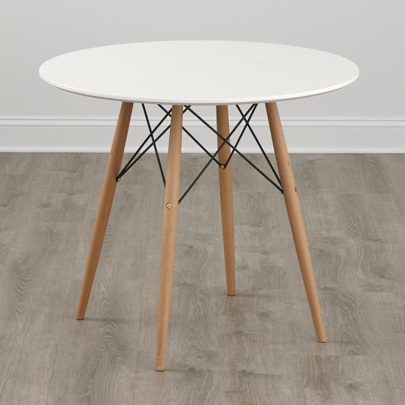 Akaash Round Solid Wood Base Dining Table, Natural, White