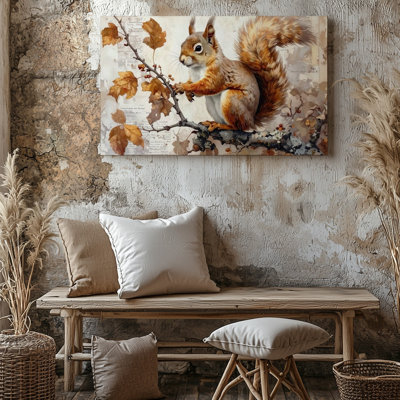 Canvas Autumn Squirrel On Branch Watercolor Woodland Wildlife Art In The Quiet Wall Art Ready To Hang Gallery Wrapped Home Decor Decor