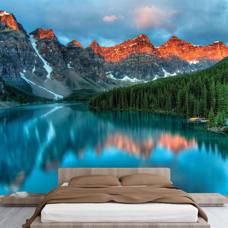 Adhésif mural Tranquil Mountain Lake, L 66 po x l 96 po