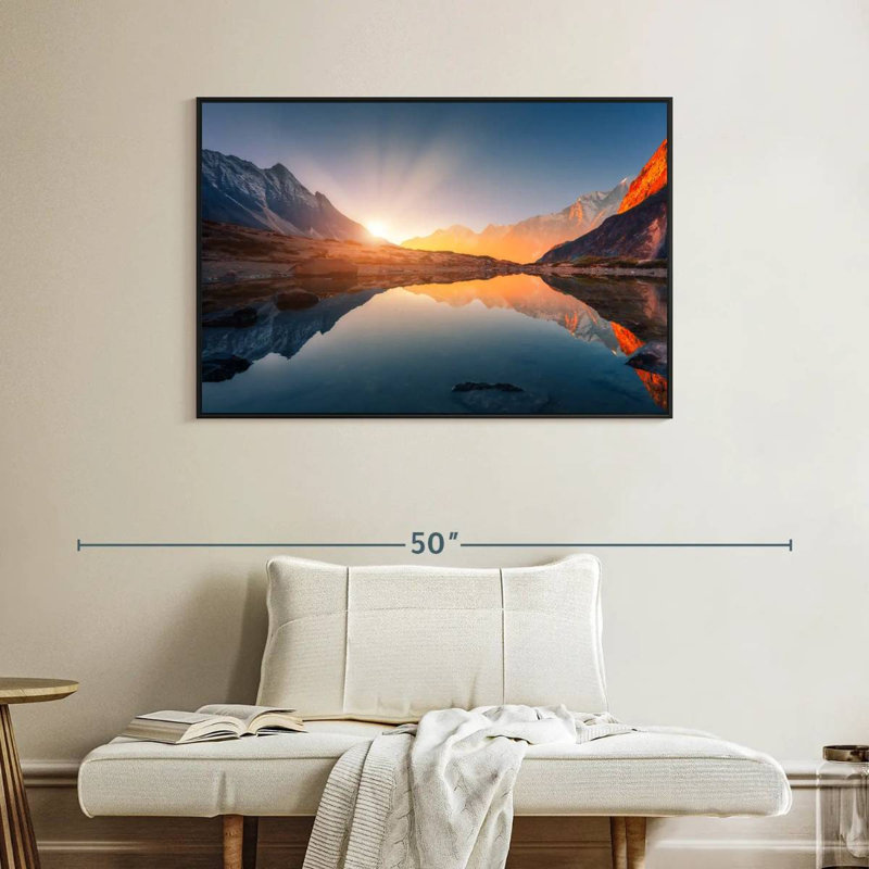 Coucher de soleil himalayen, Cadre flottant noir, 40 po x 27 po