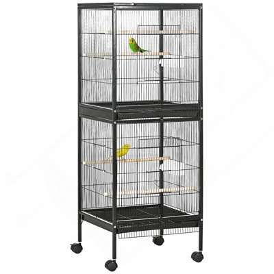 Large Bird Cage With 1.7 Ft. Width For Wingspan, Bird Aviary Indoor With Multi-Door Design, Fit For A Canary, Finch, Conure, 55", Black