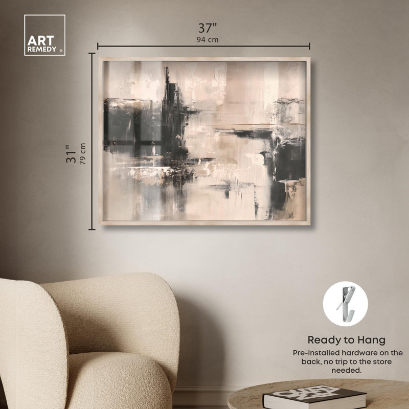 «Grainy Wall Echoes I Shadowbox Print» par Art Remedy, Crème, crème, H 31 po x l 37 po