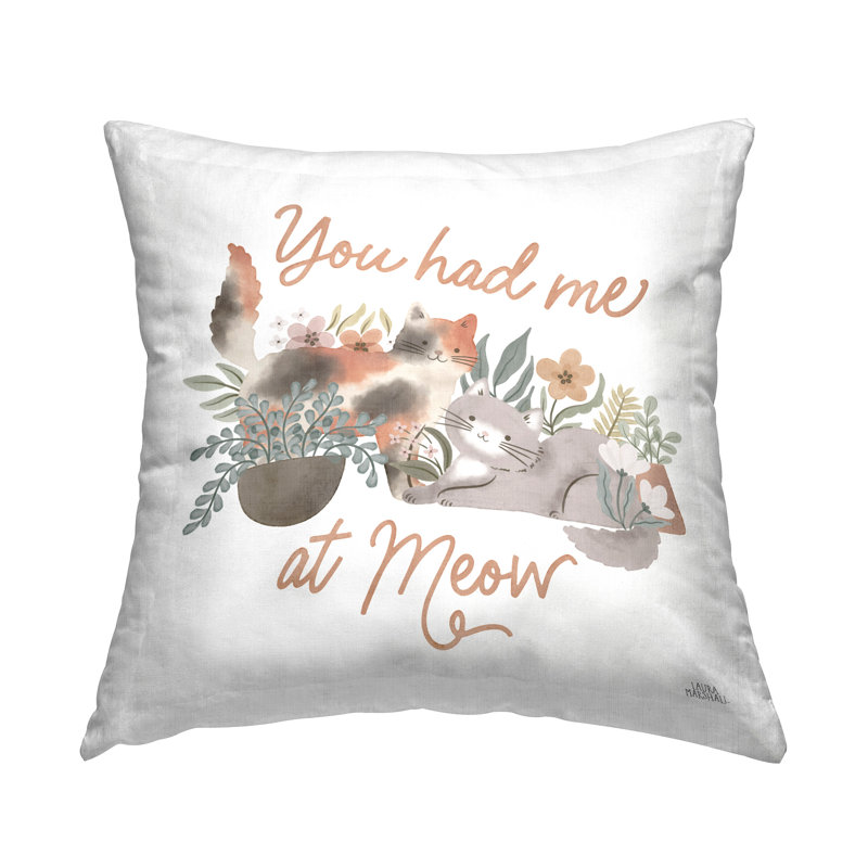 Coussin décoratif imprimé Meow Garden Friends par Laura Marshall