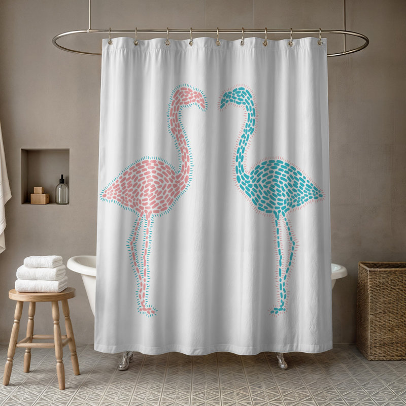 Rideau de douche simple flamant rose love Perdue