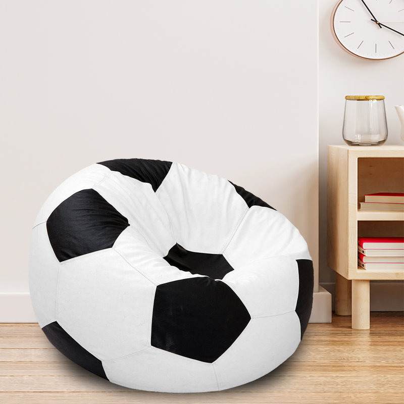 Leatherette Indoor Bean Bag Cover - Filler Not Included, White/Black Faux Leather