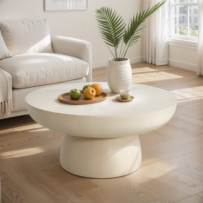 Rey Patio Round Magnesium Oxide Coffee Table, Beige