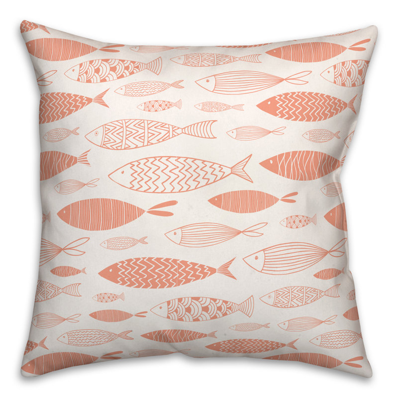  Watercolor Fish Square Pillow Cover & Insert, White/Orange