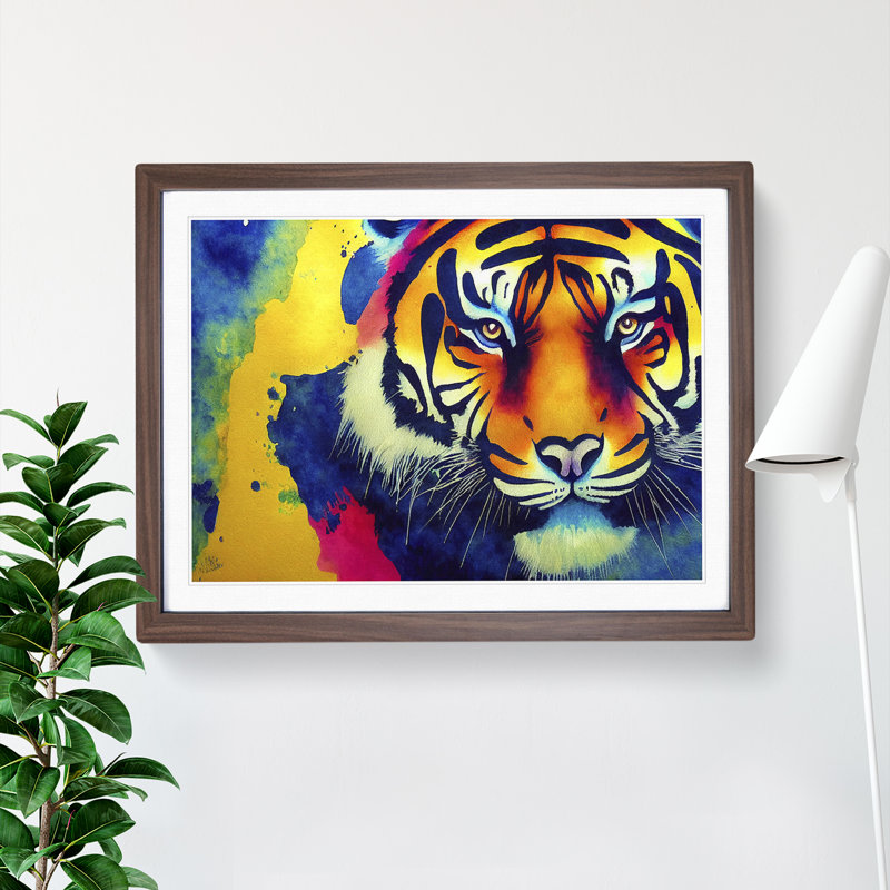 Colourful Tiger Art Abstract - Framed Print, Walnut Framed, 34cm H x 46cm W x 2cm D