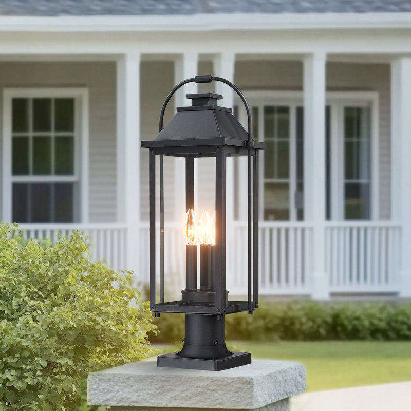 3-Light Black Outdoor Pier Mount Light Lantern Head, Black