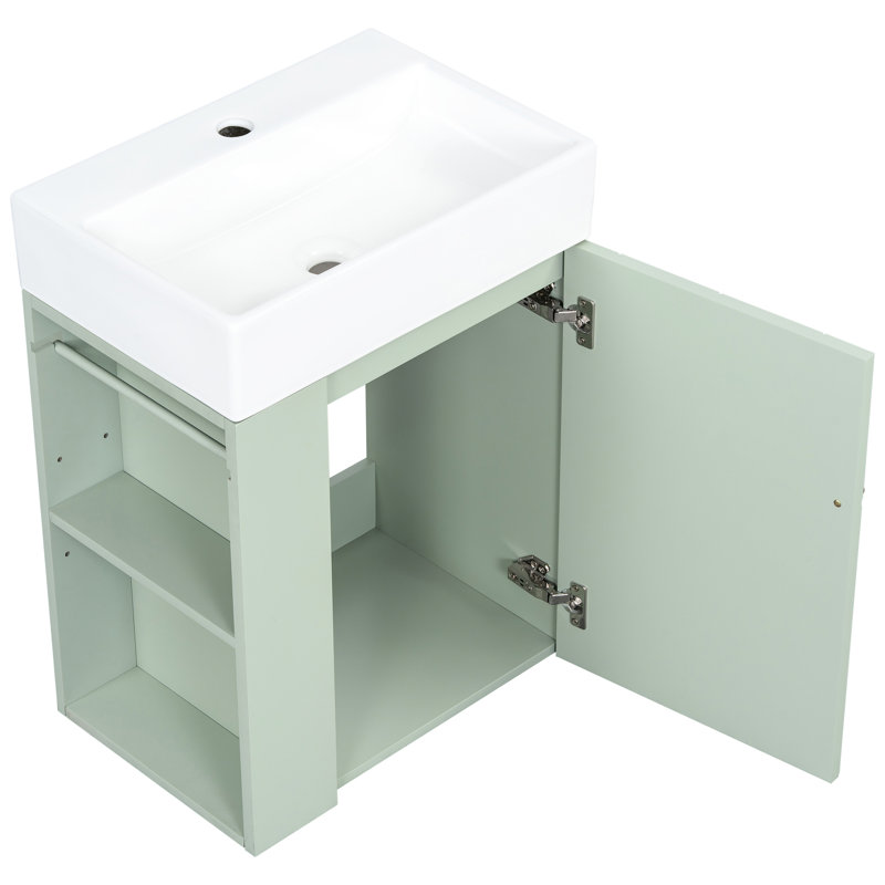 Meuble-lavabo compact de 50 cm avec lavabo en céramique lisse, porte à rainures en losange, poignée dorée et porte-serviettes - Idéal pour les petites salles de bain. Porte de salle de bain de 50 cm, rangement latéral doré, installation facile.