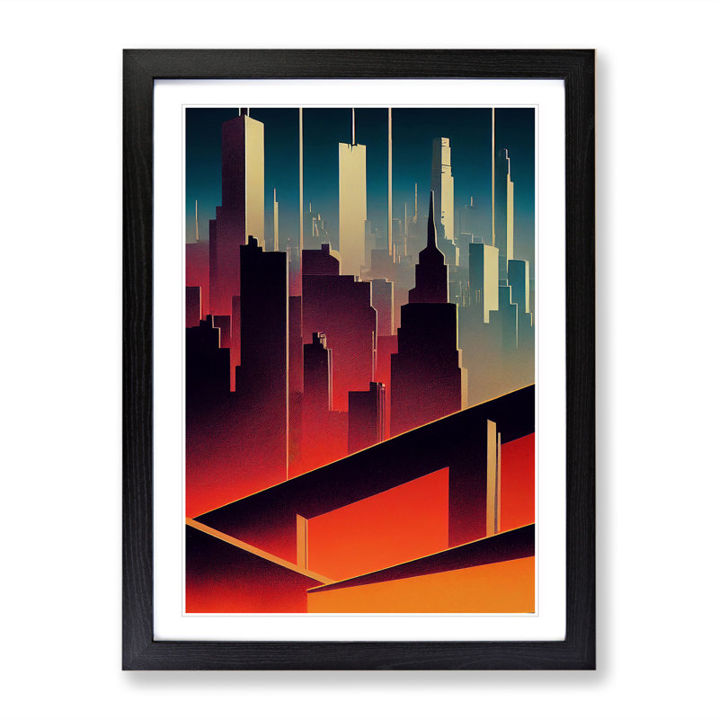 A City Skyline Sunset No.1 Abstract - Framed Print, Black, 34cm H x 25cm W