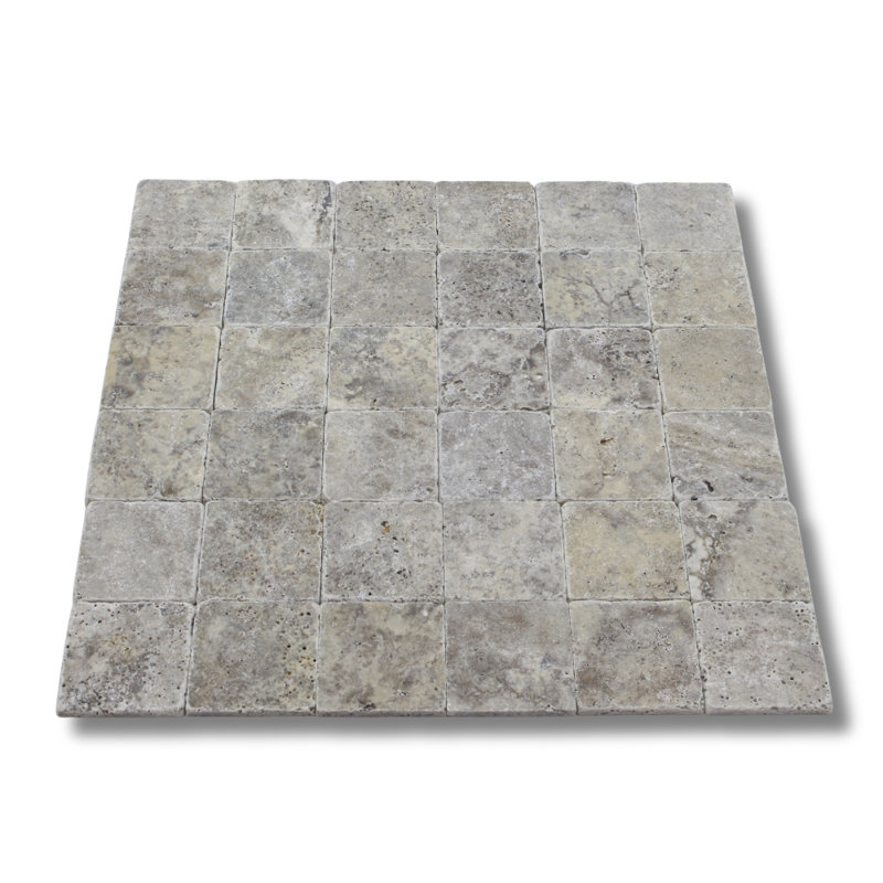 4x4 SILVER TRAVERTINE TUMBLED