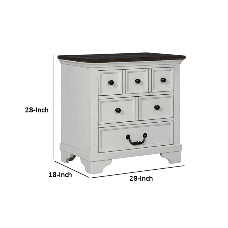 Table de chevet Hamps, USB A-C, 3 tiroirs, blanc et brun foncé, 28 po