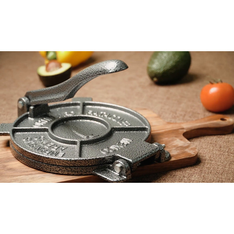 Black Cast Iron 10.4" Non-Stick Tortilla Press with Parchment Paper