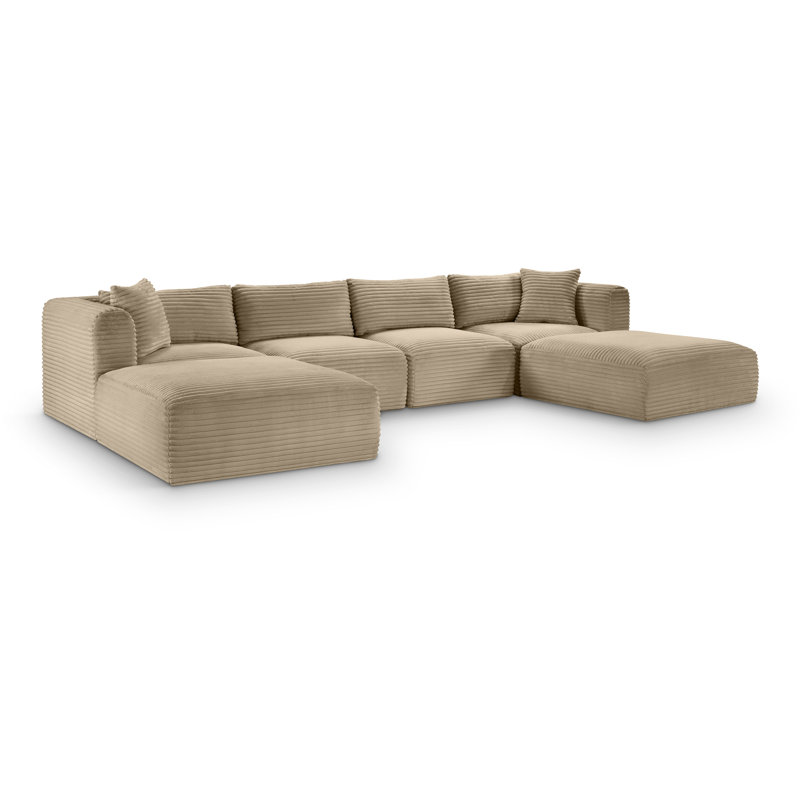 Canapé modulaire Carmean, Velours côtelé texturé taupe, 2 repose-pieds sans accoudoirs, 2 en coin, 2 repos