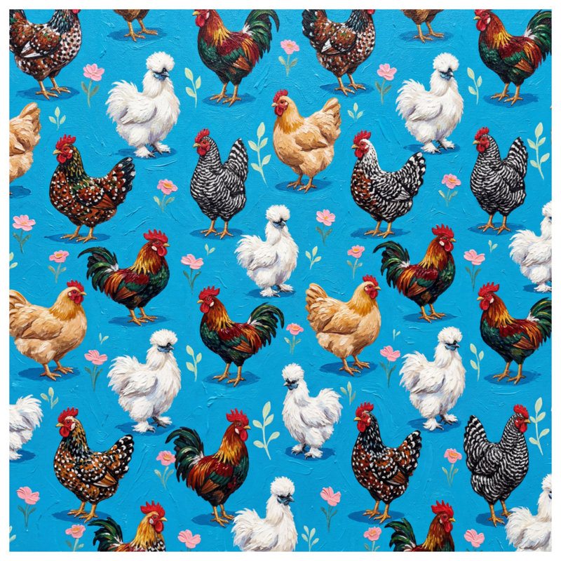 Poulets colorés sur tapis de bain bleu, 34in W x 21in L