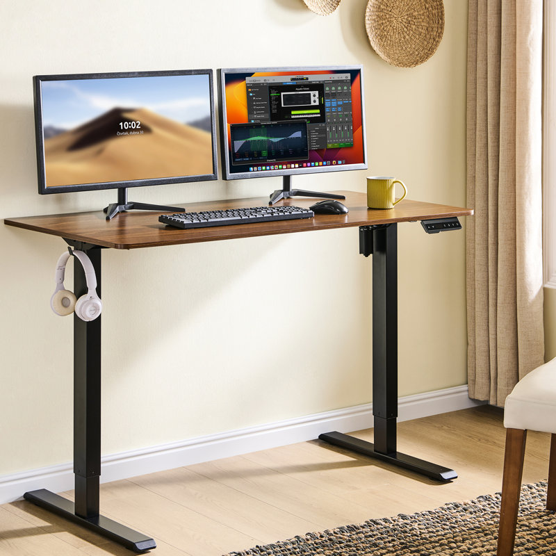Electric Standing Work Desk, 24x48 Inches Adjustable Sit Stand 1" Thick Dark Walnut One Top, Stable Frame, Easy To Assemble For Living Room Height Up Walnut, Smooth Seamless Desktop, Steel Home Use