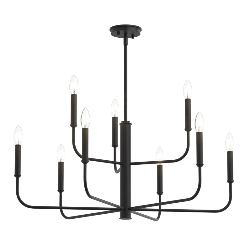 Reines 9-Light Matte Black Two-Tier Chandelier, Matte Black