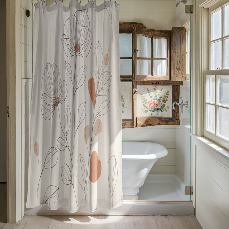 Rideau de douche 1 pièce Subtle Boho Floral Design, H 74 po x l 71 po