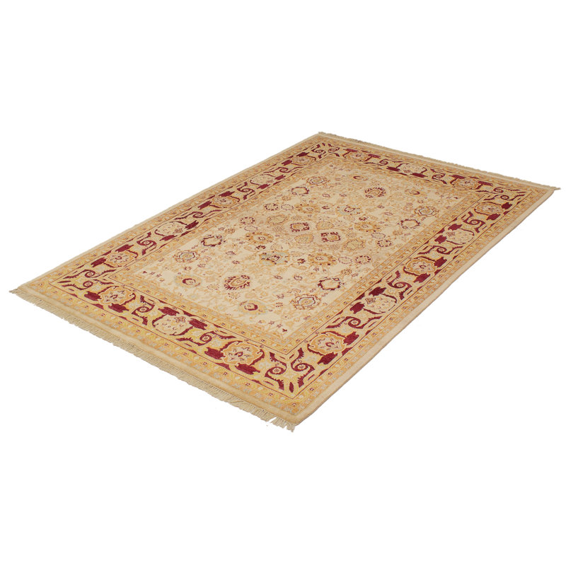 Rangement à la main one-of-kind-noué la 2010 ushak bourgogne/crème 6 pi 1 po x 9 pi, surface en laine 4 po tapis Oidipous