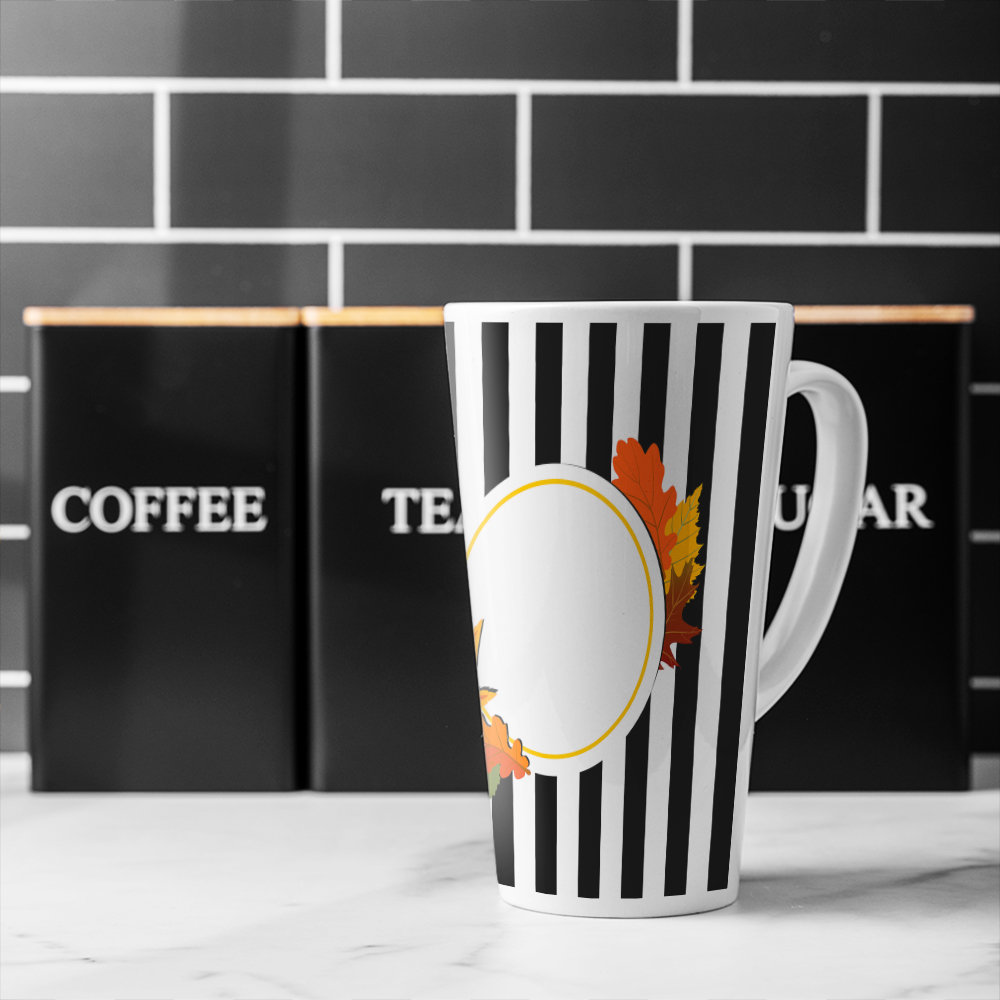 Stripes Autumn Leaves Latte Mug