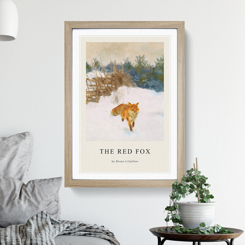 Fox In The Snow Vol.1 by Bruno Liljefors - Single Picture Frame Print, Oak Framed, 36cm H x 27cm W x 2cm D