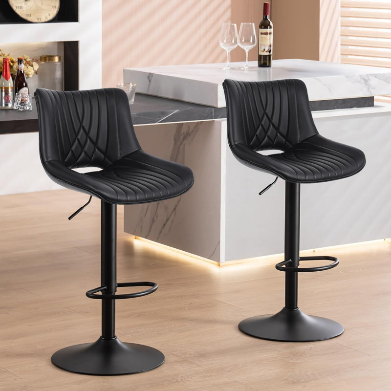 PU Leather Counter Height Stool Adjustable Swivel Barstools, Black Faux Leather / Black Frame