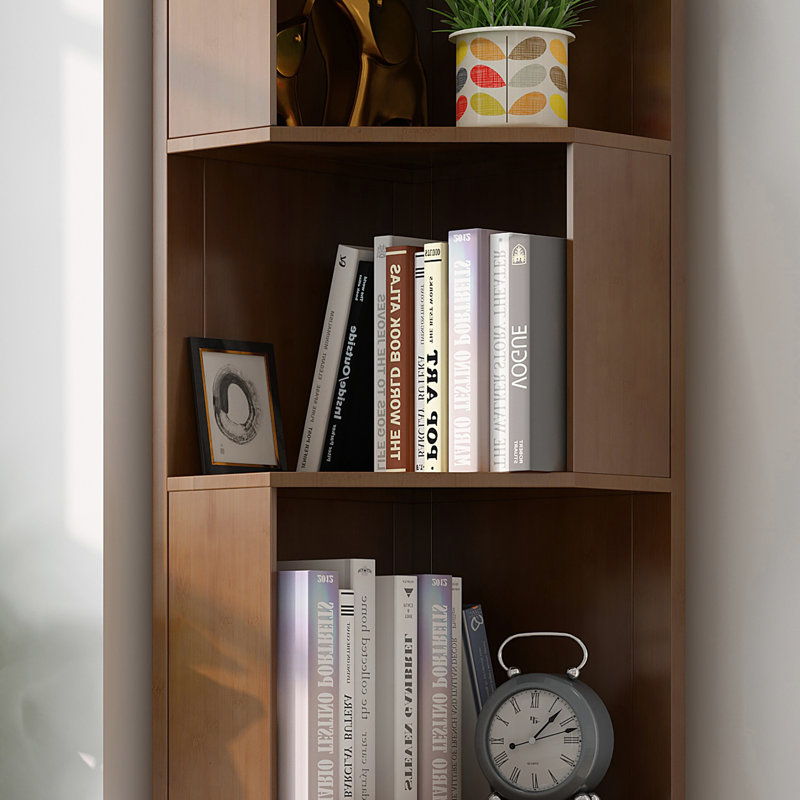 Cidalina Corner Bookcase Bookshelf Storage Cabinet Bamboo Display Shelf