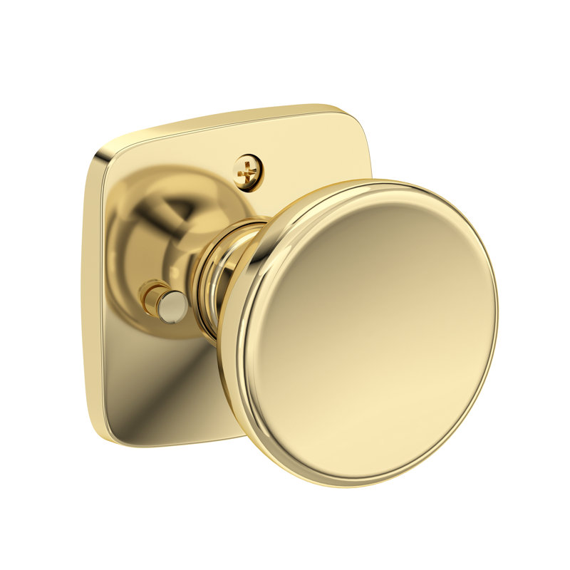 Solvang Privacy Knob with Soft Square Rose in Lifetime (PVD) Polished Nickel, Unlacquered Brass
