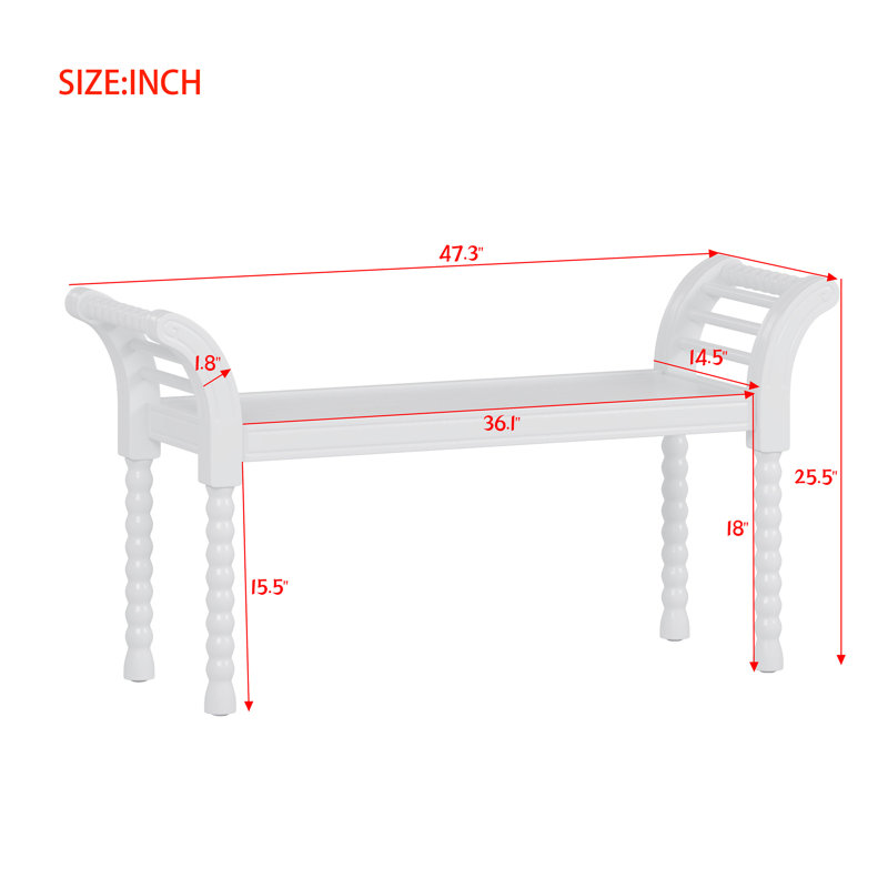 Elegant Retro Style Bench With Turned Legs, White