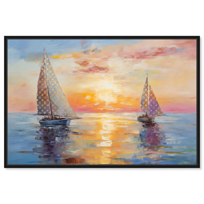 Art mural sur toile, "Les bateaux qui naviguent au coucher du soleil" par Glam Beach