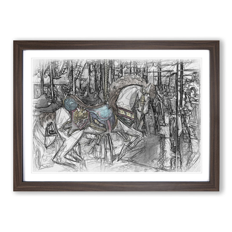 Carousel Horse - Picture Frame Graphic Art Print, 40cm H x 60cm W x 2cm D, Walnut Framed