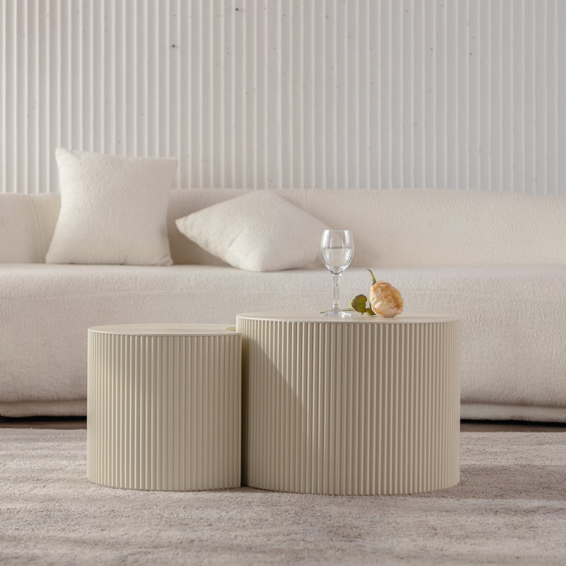 Table basse ronde moderne en bois pour les petits salons, H 14,96 po x L 33,86 po x l 33,86 po, Beige