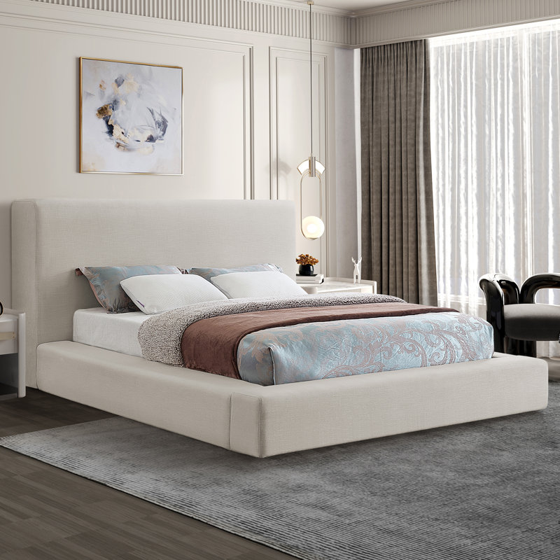 Ishia Upholstered Platform Bed, Beige Linen, King
