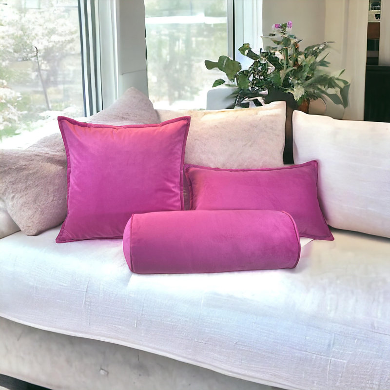 Velvet Pillow Cover, Square 18", Hot Pink