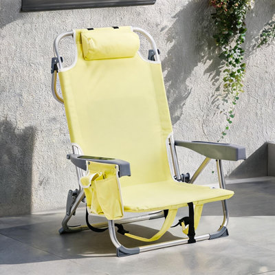 Chaise de plage extérieure en aluminium et polyester 600D, 63 x 65 x 82 cm, avec rangement