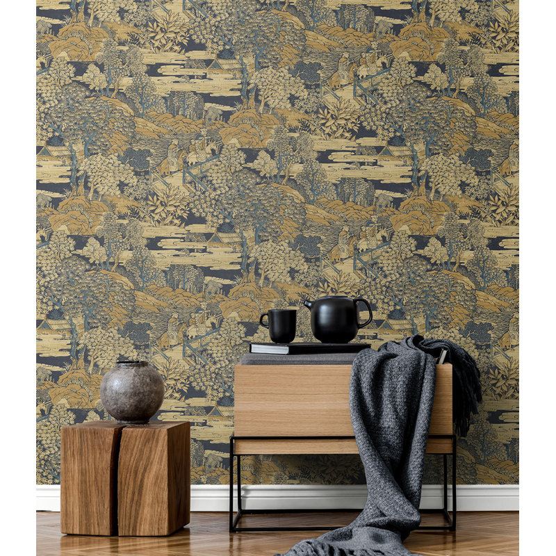 Menna Toile Wallpaper, Aegean Blue