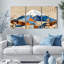 Tableau géométrique sur toile tendue représentant le mont Fuji et les fleurs de cerisier (ensemble de 3)-357965427