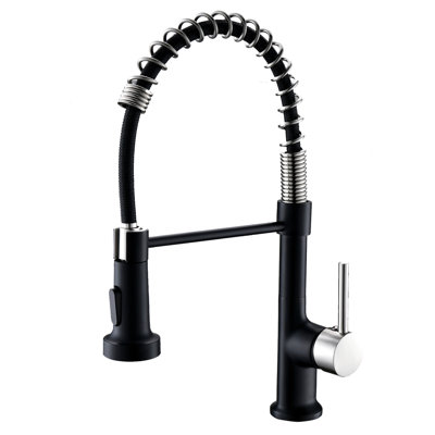 Contemporary Kitchen Tap With Pull Down - No Leakage, Brass Body, Easy Clean Surface Sink Faucet Feature Black And Nickel, Stream Spray Settings, Body